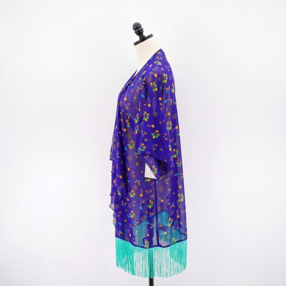 NEW LuLaRoe Monroe Purple Teal Tassle Sheer Cardigan Large Short Sleeve Open Fro - Picture 7 of 10